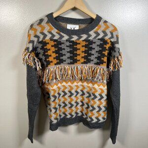 Banjo & Matilda Chevron Fringe Sweater Size XS Wool Cashmere Cozy Fall Winter